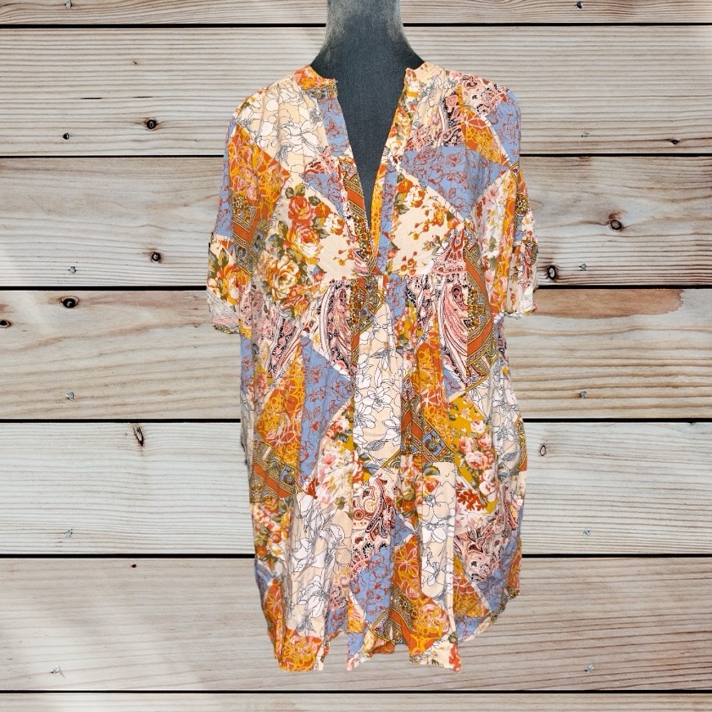 Shop Neighbor by In the beginning patchwork quilt print flowy tunic